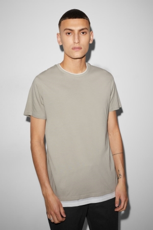 C&A 2-in-1 Look T-shirts Herren Grau Braun | QUAGY-8497