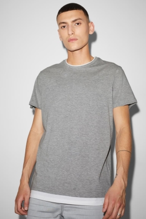 C&A 2-in-1 Look T-shirts Herren Grau | OWUSK-5260