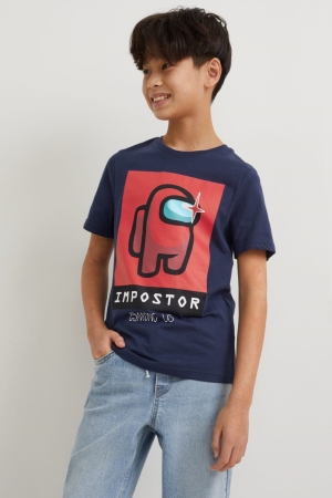C&A Among Us Sleeve With In-conversion Baumwoll T-shirts Jungen Dunkelblau | VHMLO-8072