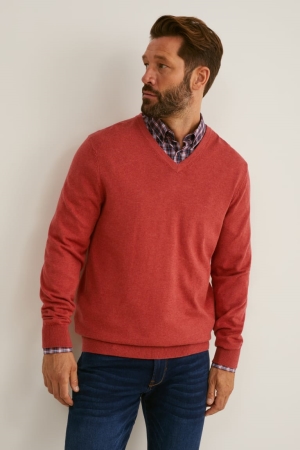 C&A And Regular Fit Button-down Collar Easy-iron Hemd Herren Rot Dunkelblau | IOZNJ-2935