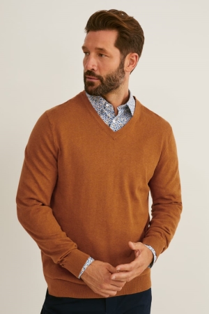 C&A And Regular Fit Button-down Collar Easy-iron- Recycled Hemd Herren Braun Blau | RMXOS-4680