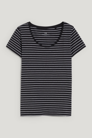 C&A BasicOrganic Baumwoll Gestreift T-shirts Damen Schwarz Weiß | LBFSW-3412