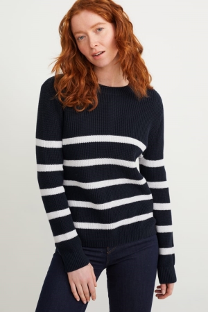 C&A Basic Gestreift Jumper Damen Dunkelblau | VZORM-3465