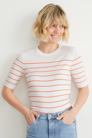 C&A Basic Lenzing™ Ecovero™ Gestreift Jumper Damen Orange Weiß | LKENS-5694