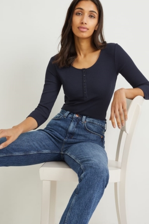 C&A Basic Long Sleeve Oberteile Damen Dunkelblau | UYPCA-8429