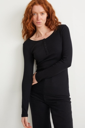 C&A Basic Long Sleeve Oberteile Damen Schwarz | GUJIV-8504