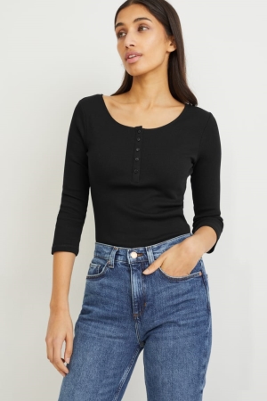C&A Basic Long Sleeve Oberteile Damen Schwarz | ZCRYL-6473