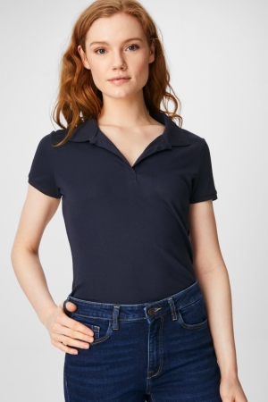 C&A Basic Polo Organic Baumwoll Hemd Damen Dunkelblau | YHFEZ-5802