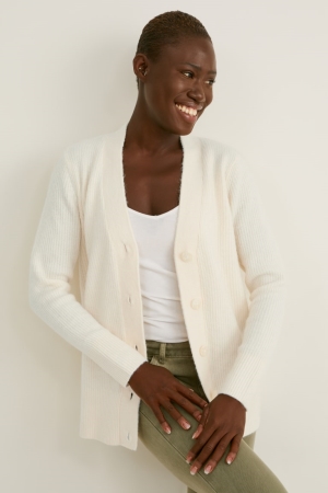 C&A Basic Recycled Strickjacke Damen Weiß | HDBUY-6879