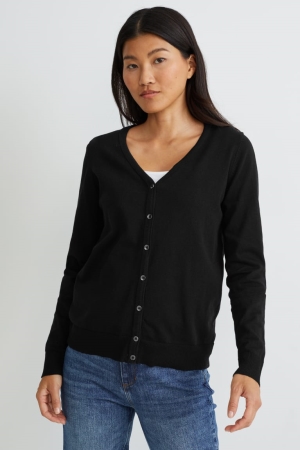 C&A Basic Strickjacke Damen Schwarz | MBJVO-5290