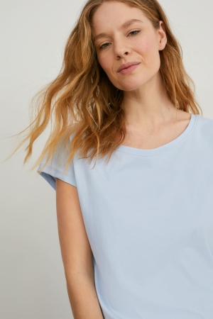 C&A Basic T-shirts Damen Hellblau | YQFIK-9150