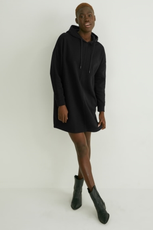 C&A Basic With Hood Organic Baumwoll Kleider Damen Schwarz | POELB-3490