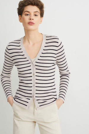 C&A Basic With Lenzing™ Ecovero™ Gestreift Strickjacke Damen Beige | RCGJQ-3175