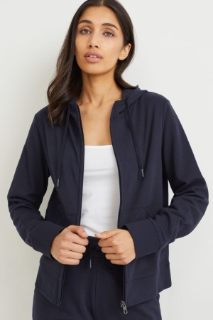 C&A Basic Zip-through With Hood Organic Baumwoll Sweatshirts Damen Dunkelblau | DPBQF-8790