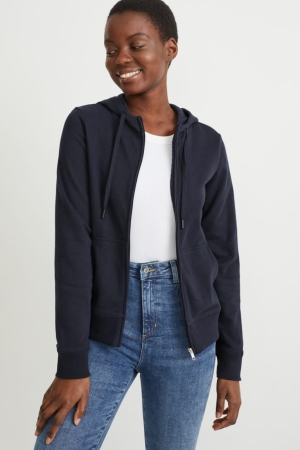 C&A Basic Zip-through With Hood With Organic Baumwoll Sweatshirts Damen Dunkelblau | SYZJW-1250