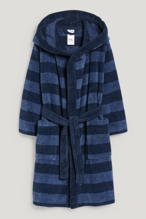 C&A Bathrobe With Hood Gestreift Bademode Jungen Dunkelblau | PDIJE-8546