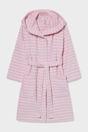 C&A Bathrobe With Hood Organic Baumwoll Gestreift Unterwäsche Mädchen Rosa | VZQWB-9683