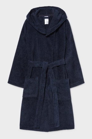 C&A Bathrobe With Hood Organic Baumwoll Unterwäsche Jungen Dunkelblau | WFMVG-1798