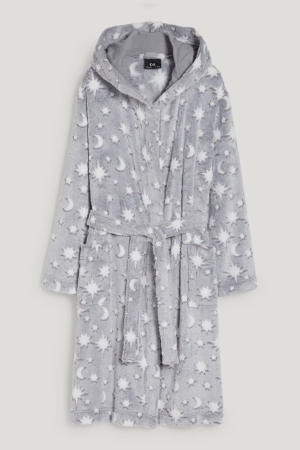 C&A Bathrobe With Hood Patterned Bademode Mädchen Hellgrau | OXNLV-9387