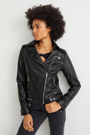 C&A Biker Faux Leder Jacke Damen Schwarz | CPHWB-3598
