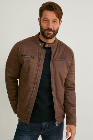 C&A Biker Faux Leder Jacke Herren Braun | ABXDW-0185
