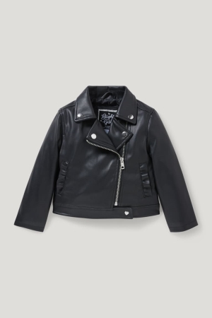 C&A Biker Faux Leder Jacke Mädchen Schwarz | HLUAM-7649