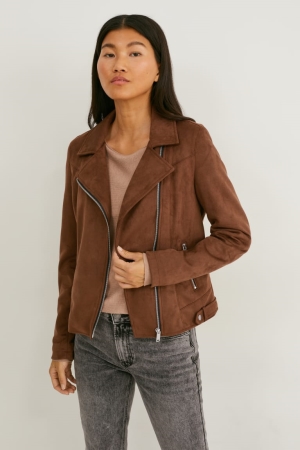 C&A Biker Faux Wildleder Jacke Damen Braun | UNODC-1298