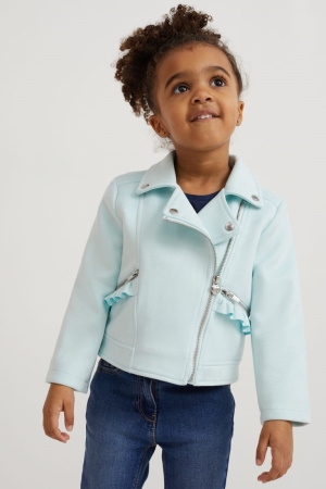 C&A Biker Faux Wildleder Jacke Mädchen Mintfarben Grün | QUNJH-9702