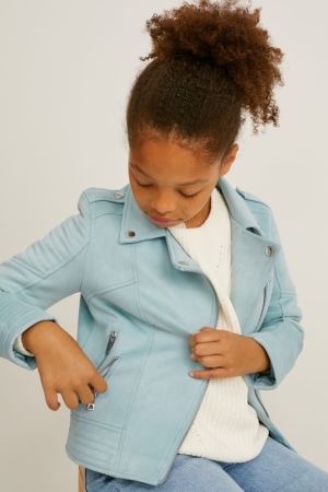 C&A Biker Faux Wildleder Jacke Mädchen Mintfarben Grün | TKNOS-1460