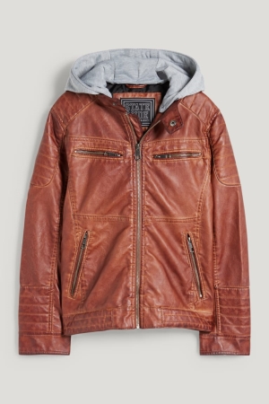 C&A Biker With Hood Faux Leder Jacke Mädchen Braun | GZILT-1643