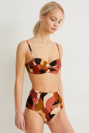 C&A Bikini Bottoms High-rise Lycra® Xtra Life™ Patterned Bademode Damen Beige | UCRGB-6231