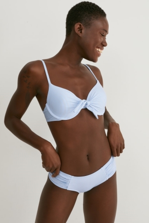 C&A Bikini Bottoms Hipster Gestreift Bademode Damen Weiß Hellblau | ELYZH-9354