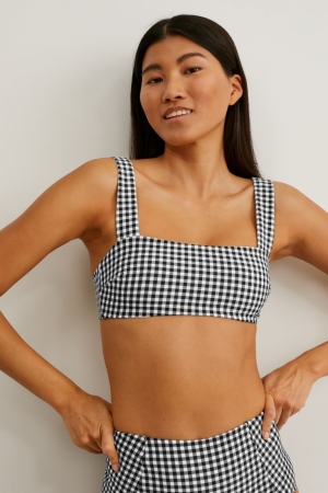C&A Bikini Gepolstert Non-wired Check Bademode Damen Weiß Schwarz | SUGLY-8154