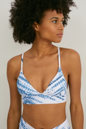 C&A Bikini Triangle Gepolstert Lycra® Xtra Life™ Bademode Damen Weiß Blau | HODXP-5827