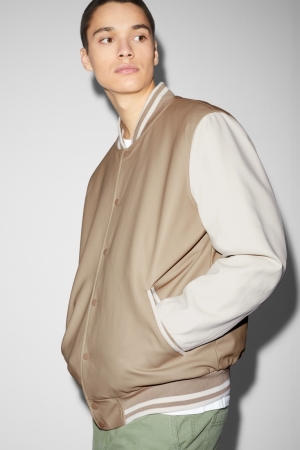 C&A Bomber Faux Leder Jacke Herren Grau Braun | SPZYU-7841
