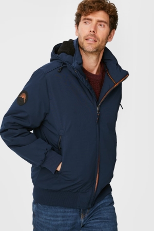 C&A Bomber With Hood Recycled Jacke Herren Dunkelblau | ERXJO-6071