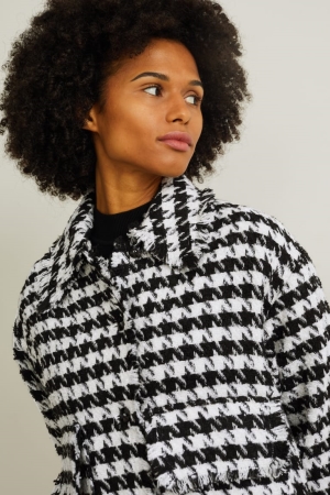 C&A Bouclé Check Blazer Damen Schwarz Weiß | NLIYB-1674