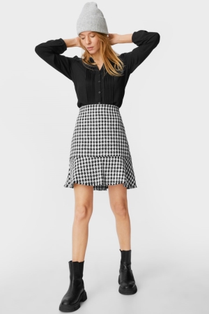 C&A Bouclé Check Röcke Damen Schwarz Weiß | YUROQ-9128