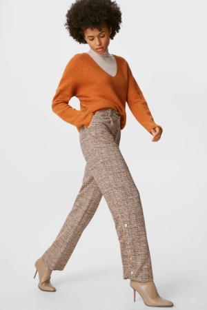 C&A Bouclé Gerade Fit Shiny Hosen Damen Beige | IKPAW-8105