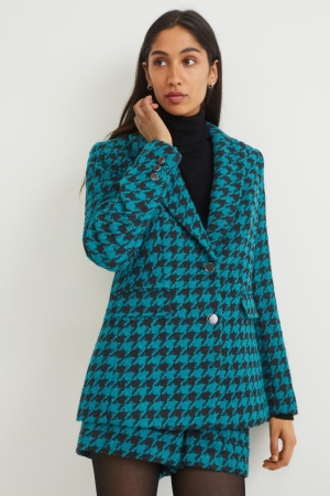 C&A Bouclé Regular Fit Patterned Blazer Damen Dunkeltürkis | EPUNK-0329