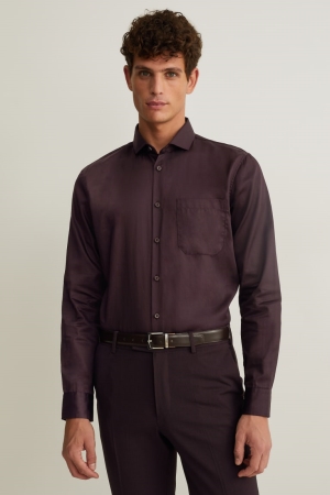 C&A Business Regular Fit Cutaway Collar Easy-iron Hemd Herren Bordeaux | UDLYH-3865