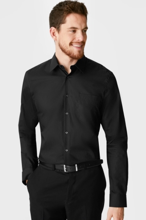C&A Business Regular Fit Extra Long Sleeve s Easy-iron Hemd Herren Schwarz | PGEUK-6107