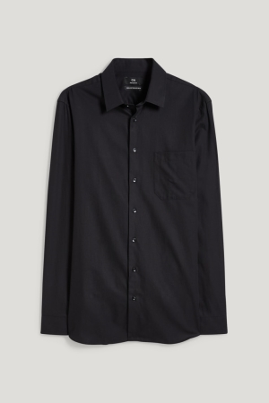 C&A Business Regular Fit Kent Collar Easy-iron Hemd Herren Schwarz | DRANW-6728