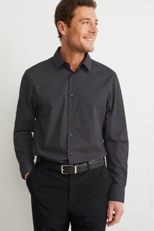 C&A Business Regular Fit Kent Collar Easy-iron Hemd Herren Schwarz | UEQXR-8369