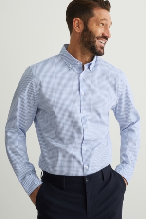 C&A Business Slim Fit Button-down Collar Easy-iron Hemd Herren Hellblau | WDAQL-2865