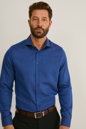 C&A Business Slim Fit Cutaway Collar Easy-iron Hemd Herren Dunkelblau | BQXYT-3986