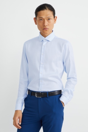 C&A Business Slim Fit Cutaway Collar Easy-iron Polka Dot Hemd Herren Hellblau | GSVQP-5314