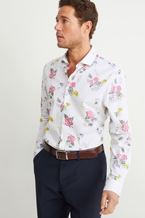 C&A Business Slim Fit Cutaway Collar Easy-iron Hemd Herren Weiß | TJDZW-7598