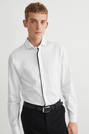 C&A Business Slim Fit Cutaway Collar Easy-iron Hemd Herren Weiß | USKTC-2408