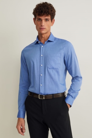 C&A Business Slim Fit Cutaway Collar Easy-iron Hemd Herren Blau | VTOCE-9603
